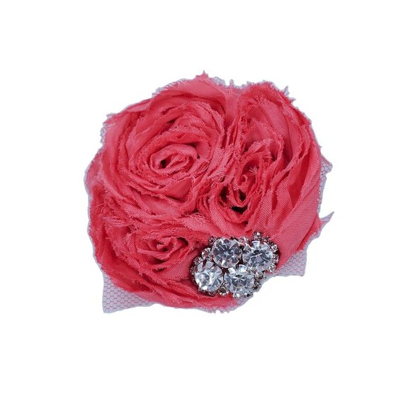 Jolie Pink Fabric Flower Pin with Rhinestones - Picture 1 of 2